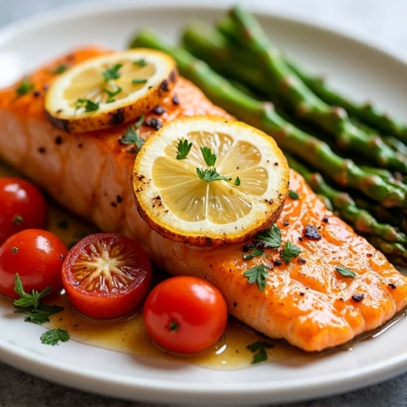 Sheet Pan Lemon Garlic Salmon with Roasted Asparagus and Cherry Tomatoes