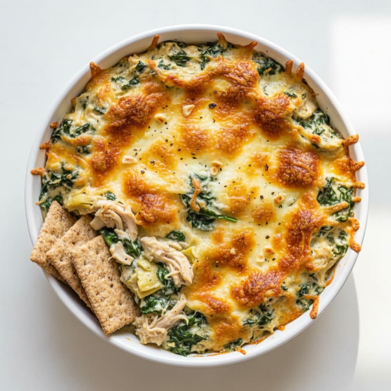 Creamy Spinach Artichoke Dip with Golden Crust