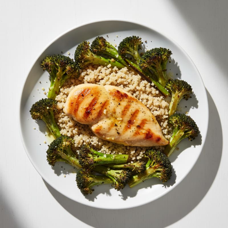 Grilled Chicken Breast with Quinoa and Roasted Broccoli