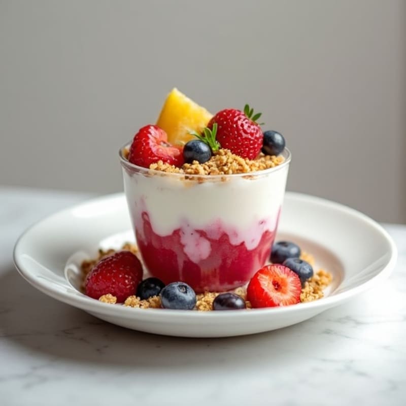 Silky Protein Yogurt Parfait with Diced Potatoes and Mixed Berries