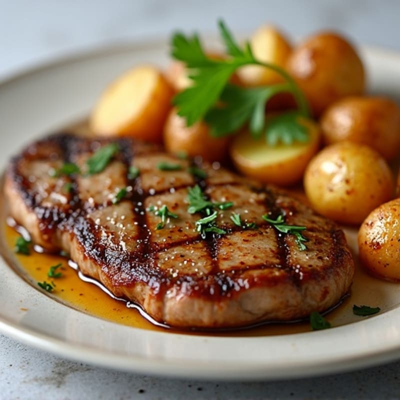 Pan-Seared Garlic Butter Steak with Crispy Roasted Potatoes