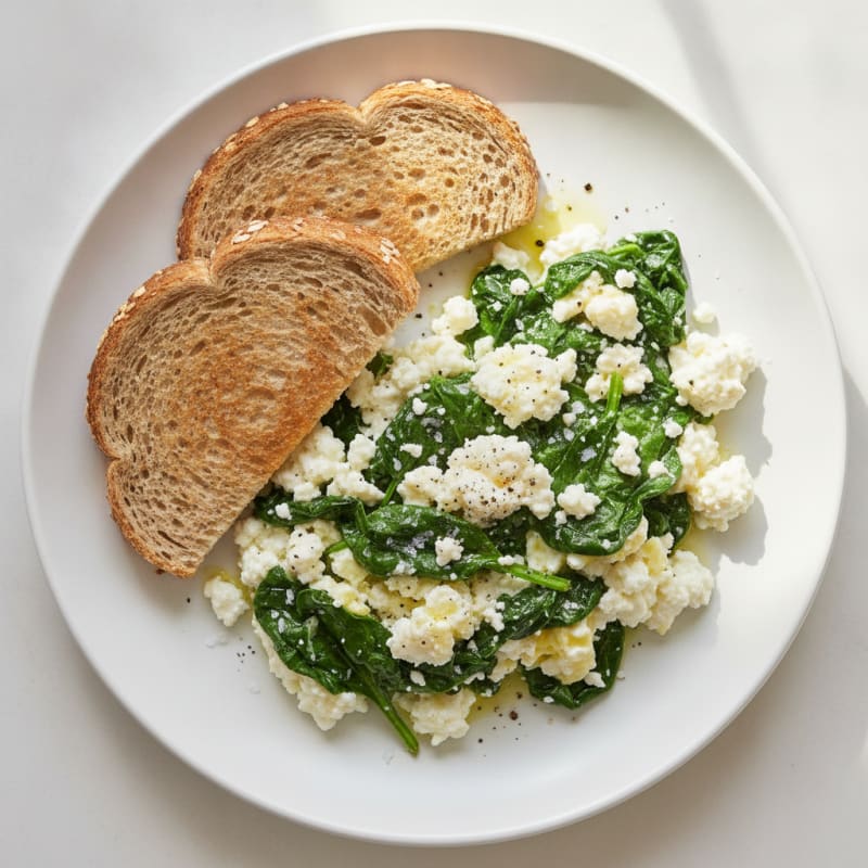 Egg White Scramble with Cottage Cheese and Sautéed Spinach