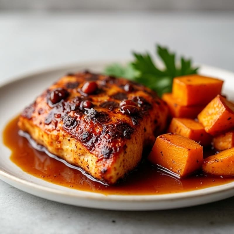 Sticky Date-Glazed Chicken with Roasted Sweet Potatoes