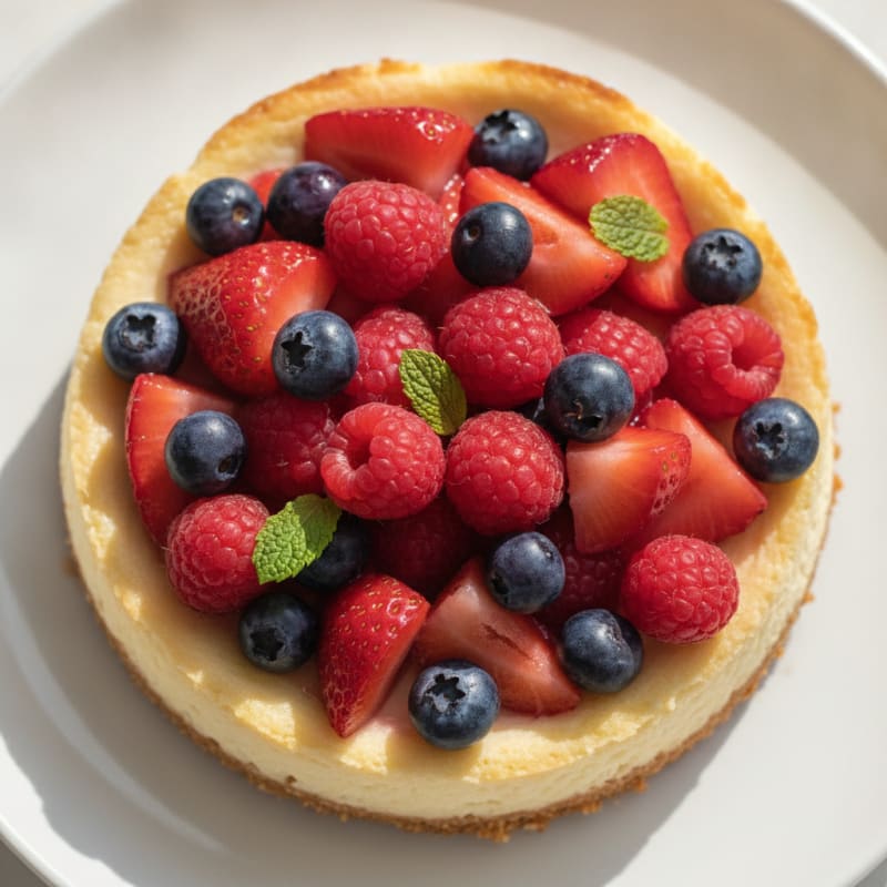 Greek Yogurt Protein Cheesecake with Mixed Berries