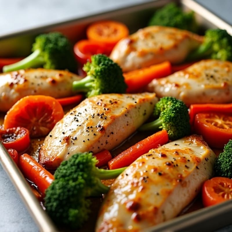 Sheet Pan Chicken with Roasted Carrots, Peppers, and Crispy Broccoli