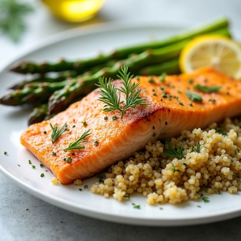 Crispy Lemon-Herb Salmon with Roasted Asparagus and Quinoa