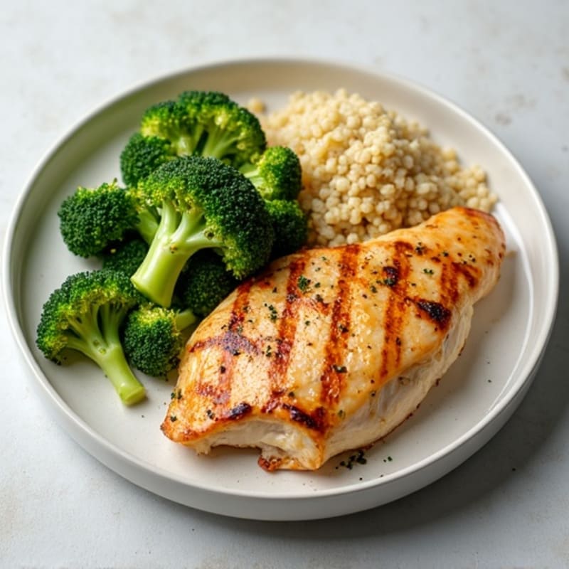 Grilled Chicken Breast with Roasted Broccoli and Quinoa
