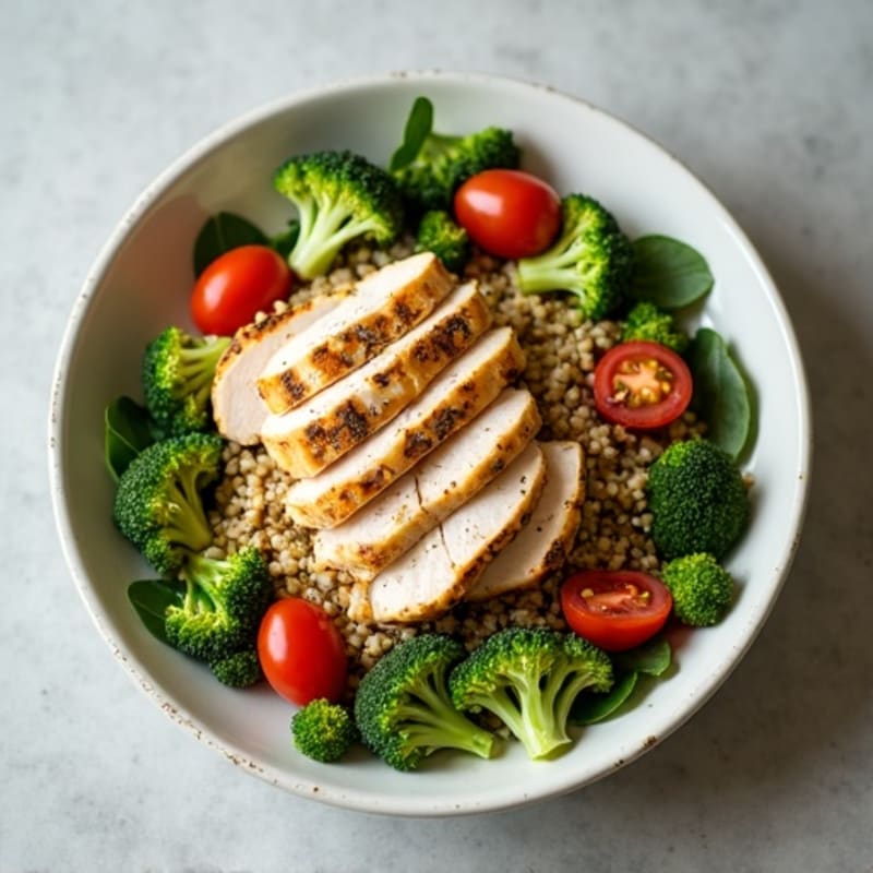 Grilled Turkey Breast Salad with Quinoa and Roasted Broccoli