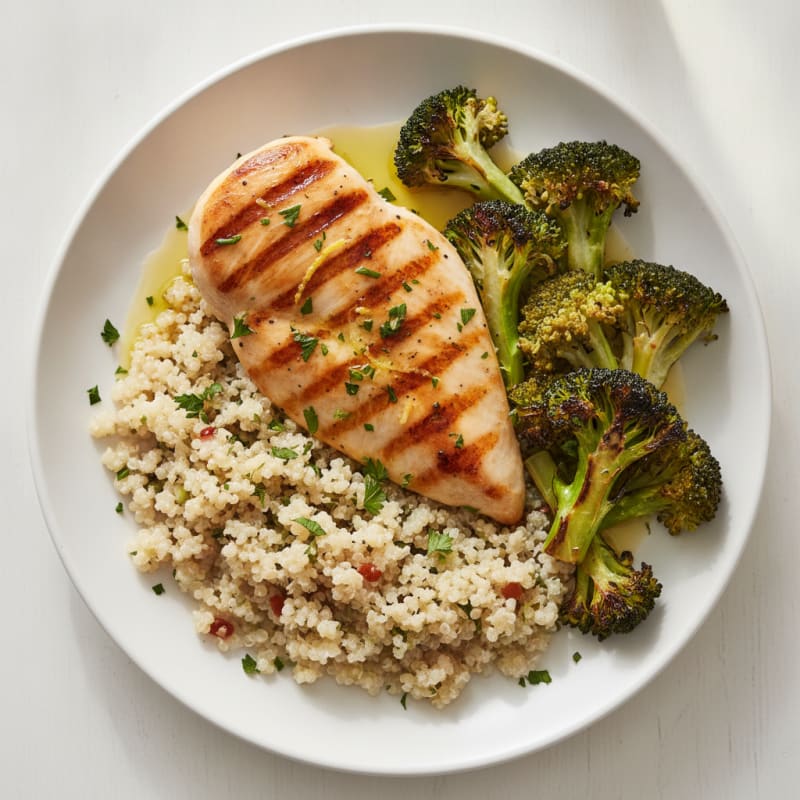 Grilled Chicken Breast with Roasted Broccoli and Quinoa
