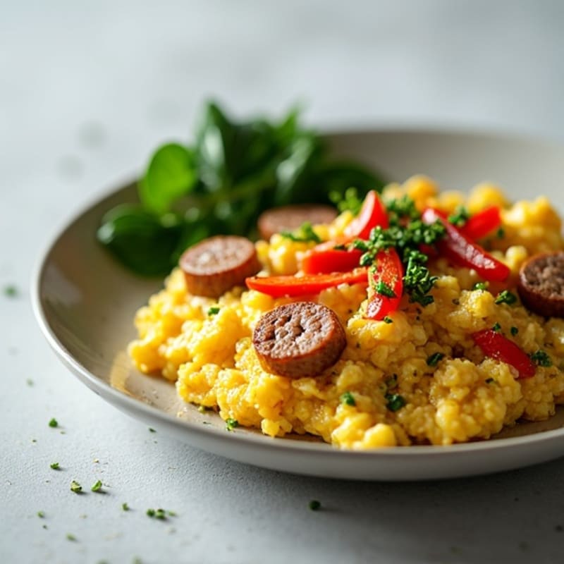 Egg White Scramble with Lean Turkey Sausage and Sautéed Spinach