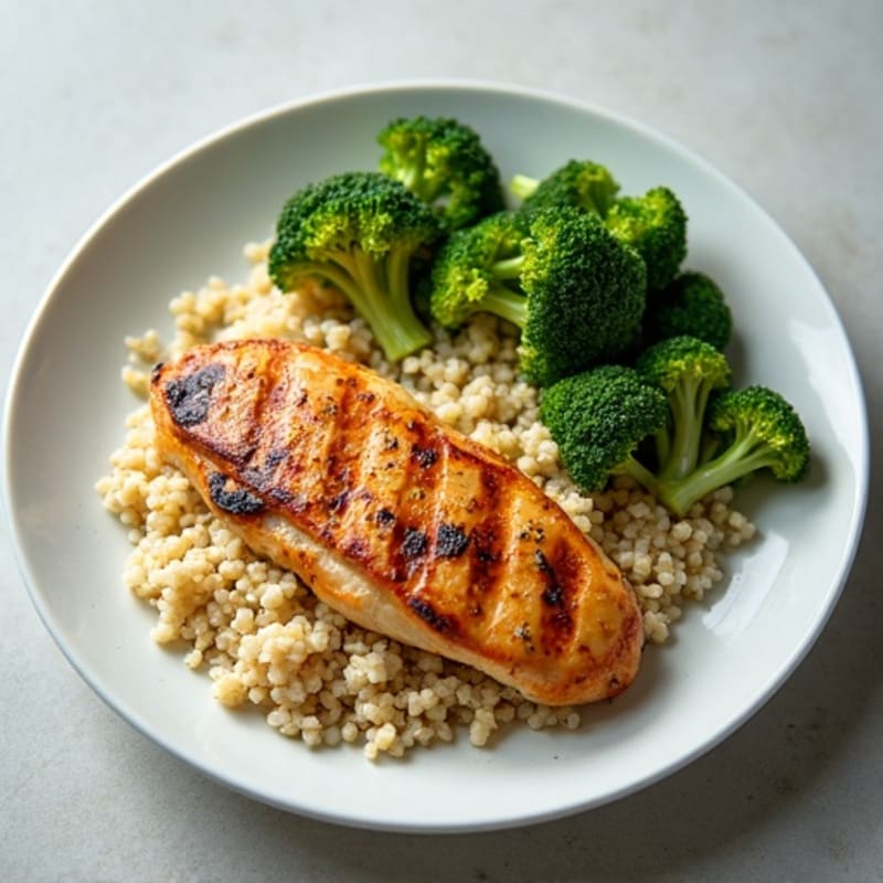 Grilled Chicken Breast with Quinoa and Steamed Broccoli