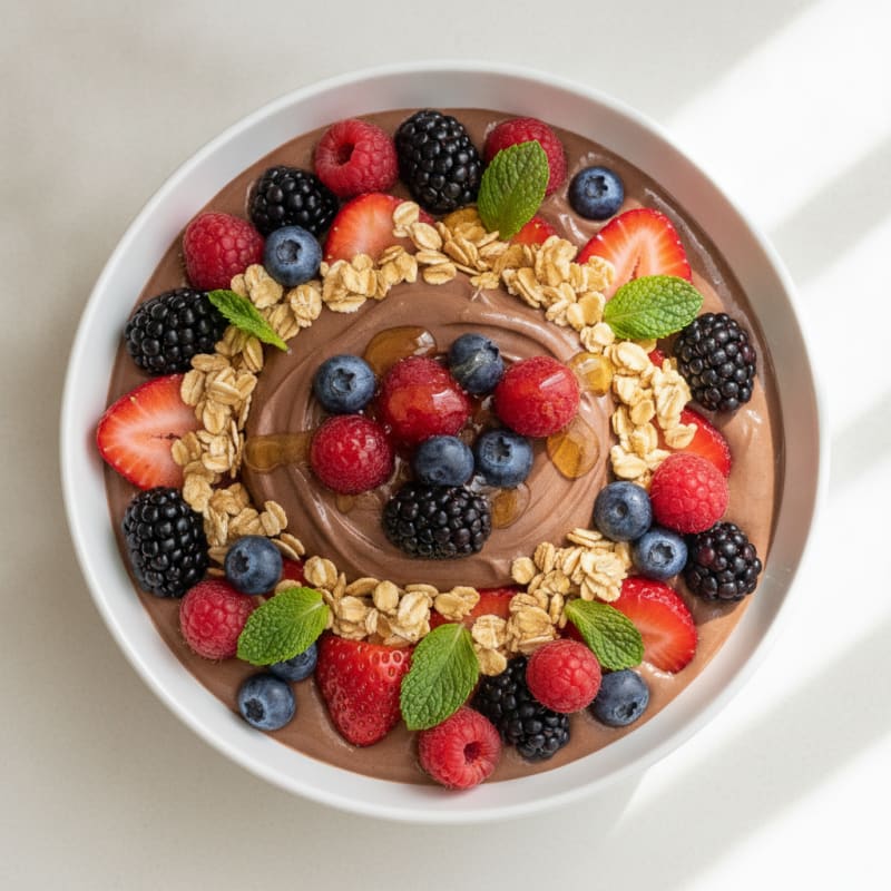 Chocolate Yogurt Protein Parfait with Mixed Fruit