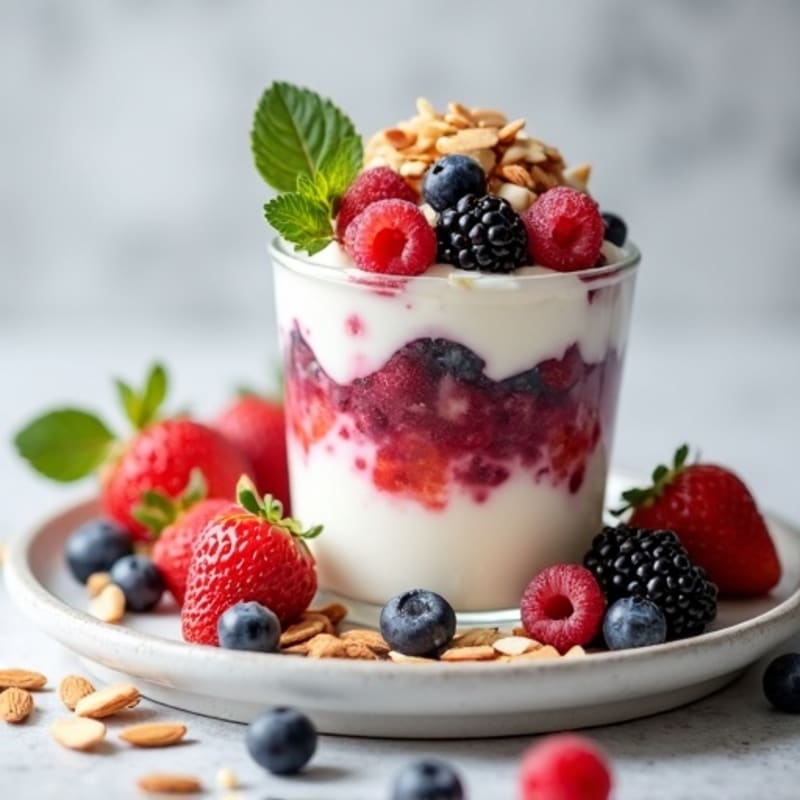 Greek Yogurt Protein Parfait with Mixed Berries and Almonds