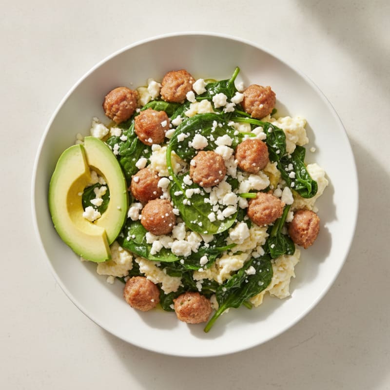 Egg White and Turkey Sausage Scramble with Spinach and Feta