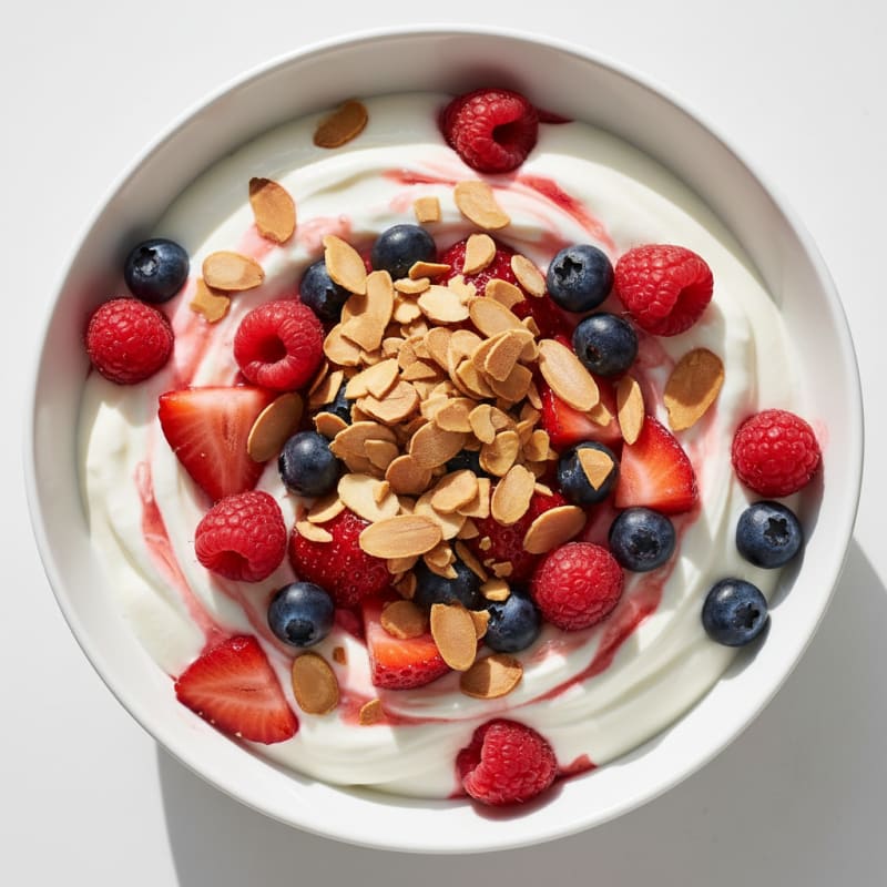 Greek Yogurt Protein Parfait with Mixed Berries and Almonds