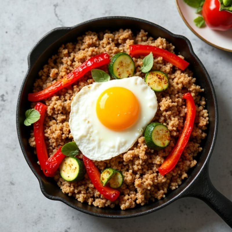 Lean Ground Turkey and Roasted Vegetable Skillet