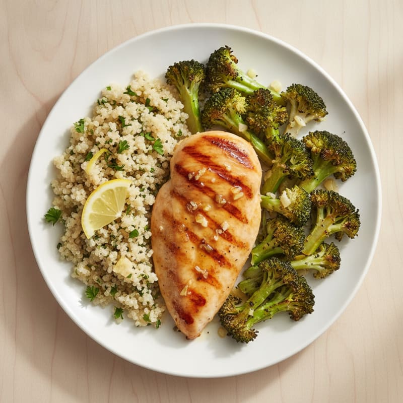 Grilled Chicken Breast with Roasted Broccoli and Quinoa