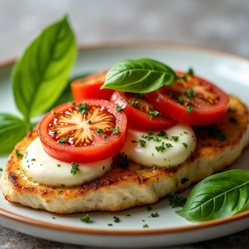 Pan-Seared Chicken with Fresh Tomato, Creamy Mozzarella, and Basil Pesto