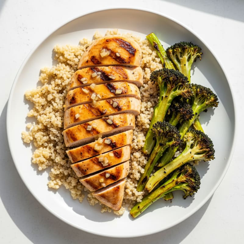 Grilled Chicken Breast with Quinoa and Roasted Broccoli
