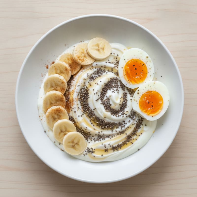 Banana Protein Yogurt Bowl with Jammy Eggs