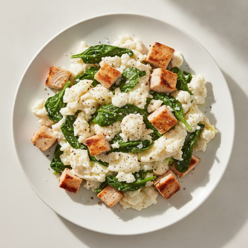 Egg White Scramble with Spinach and Grilled Turkey Breast
