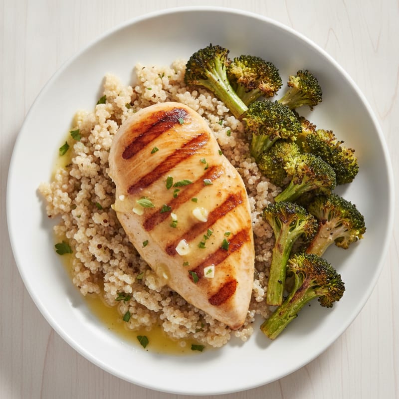 Grilled Chicken Breast with Quinoa and Roasted Broccoli