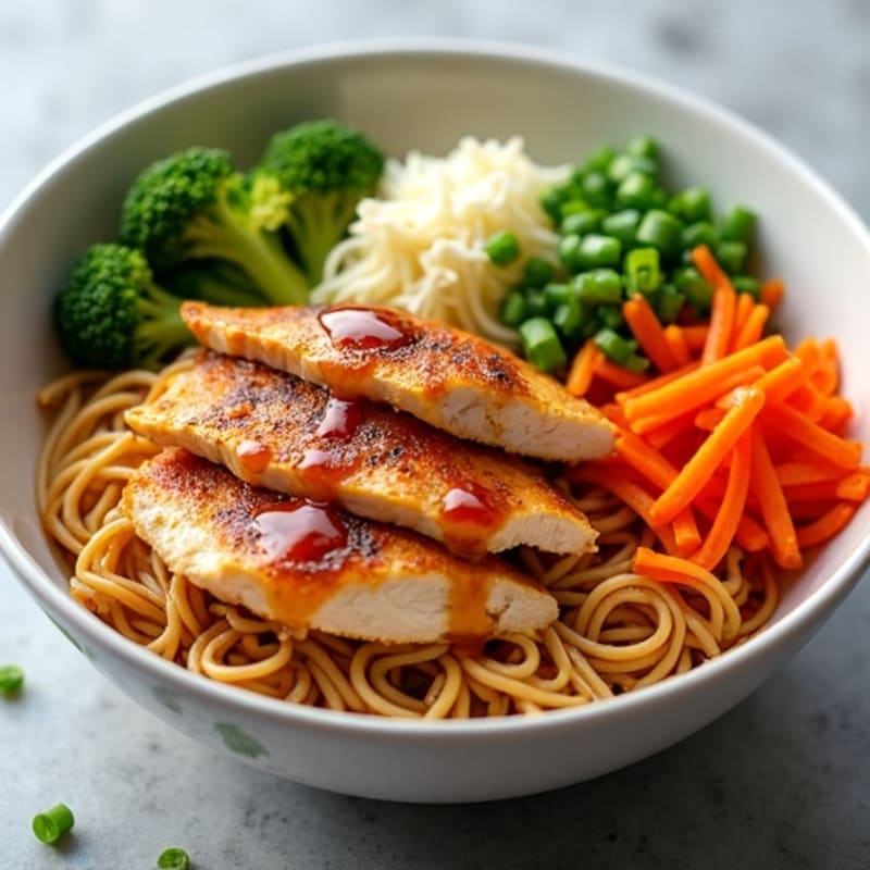 Spicy Sriracha Chicken Ramen Bowl with Fresh Vegetables