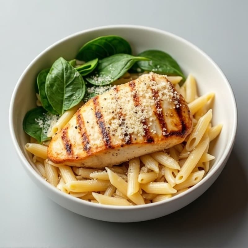 Healthy Creamy Chicken Alfredo Pasta with Spinach