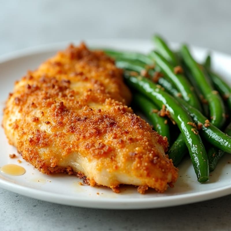 Crispy Buttermilk Oven-Baked Chicken with Roasted Green Beans