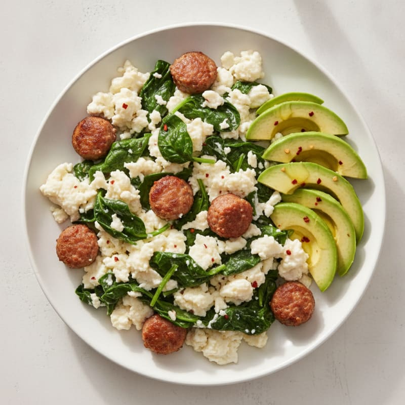 Egg White Spinach Scramble with Turkey Sausage