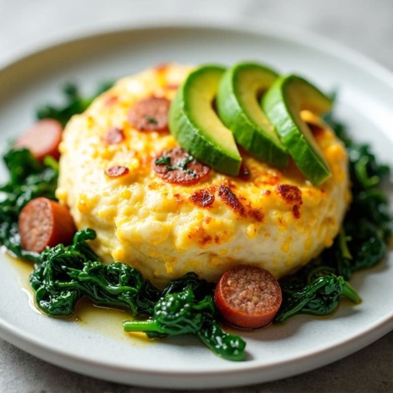 Egg White Scramble with Turkey Sausage and Sautéed Spinach