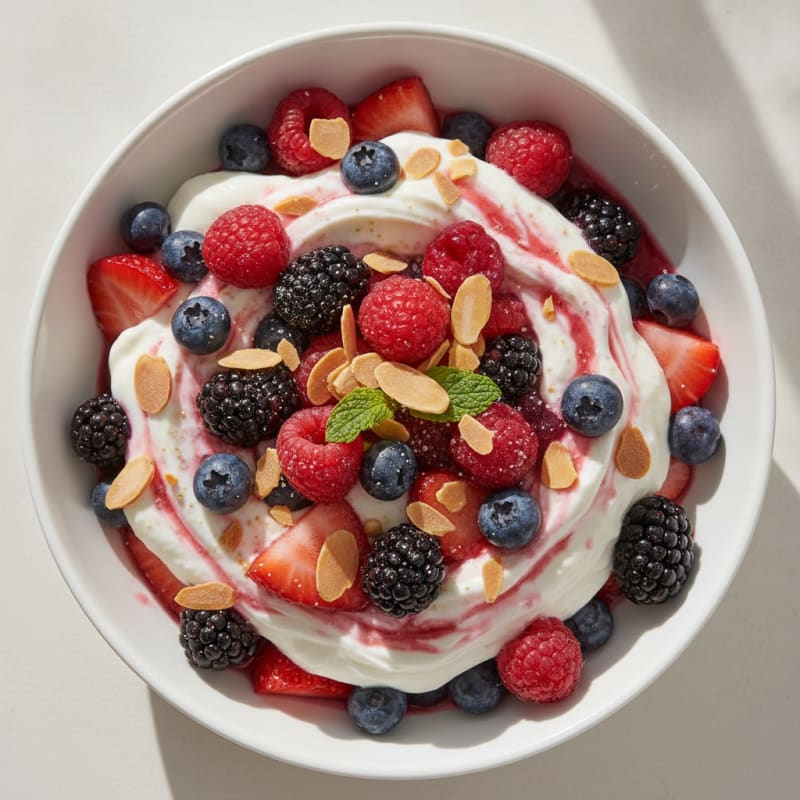 Greek Yogurt Protein Parfait with Mixed Berries and Almonds