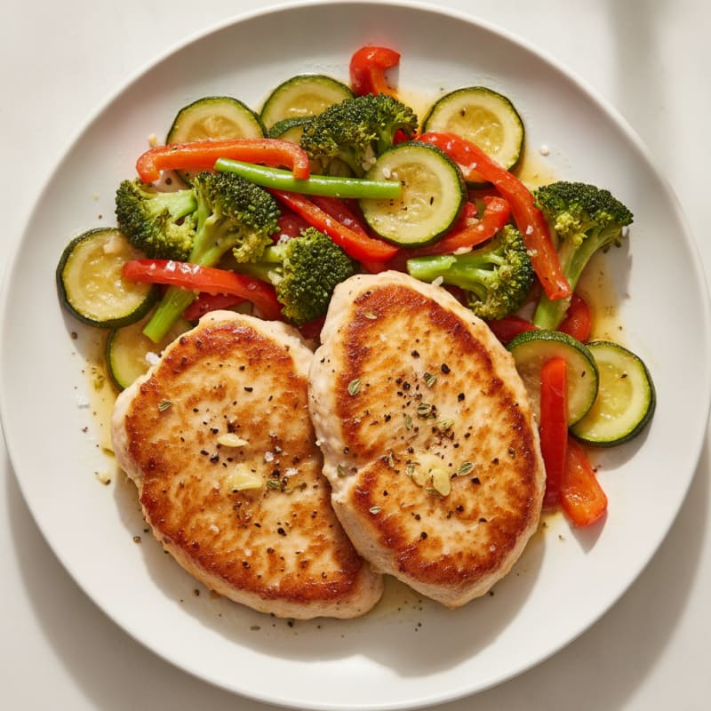 Pan-Seared Chicken Cutlets with Garden Vegetables