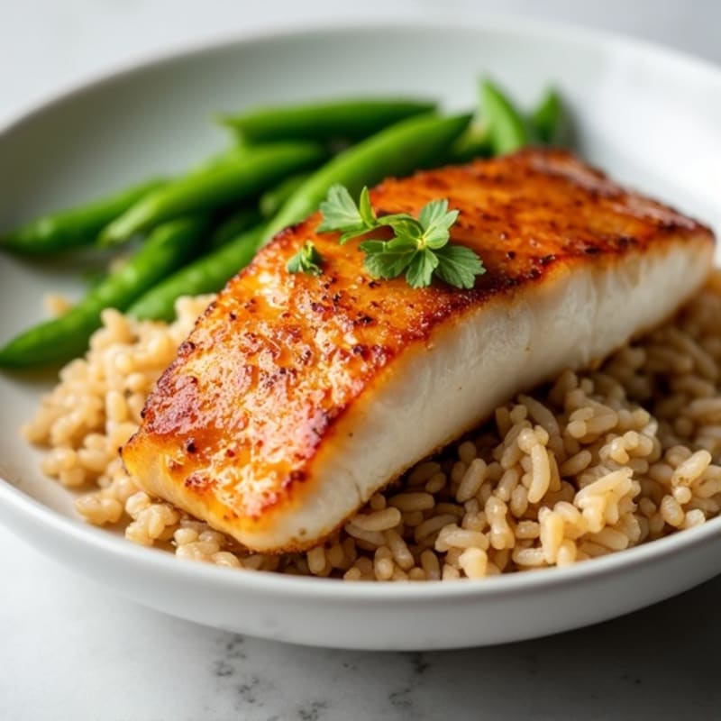Seared Miso Cod with Steamed Edamame and Brown Rice