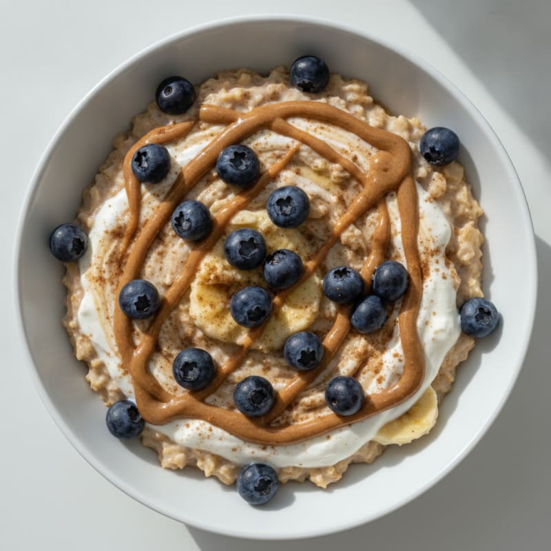 Blueberry Banana Protein Oats with Peanut Butter
