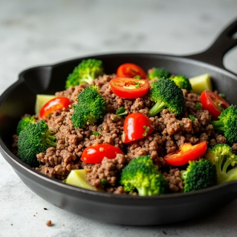 Lean Ground Beef and Roasted Broccoli Skillet