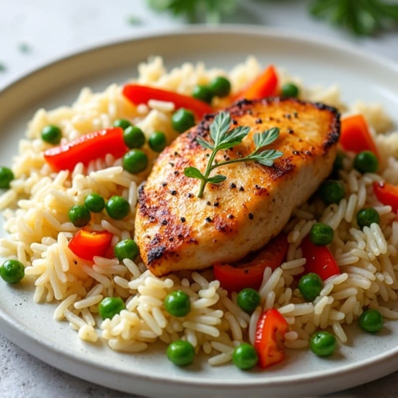 One-Pan Chicken and Rice with Bell Peppers and Peas