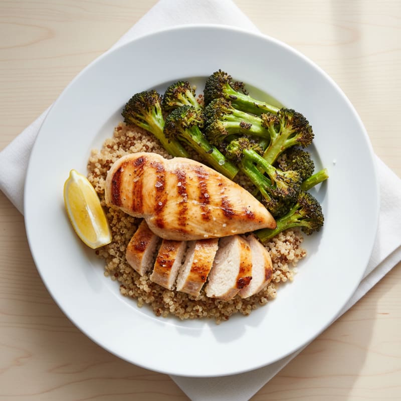 Grilled Chicken Breast with Quinoa and Roasted Broccoli