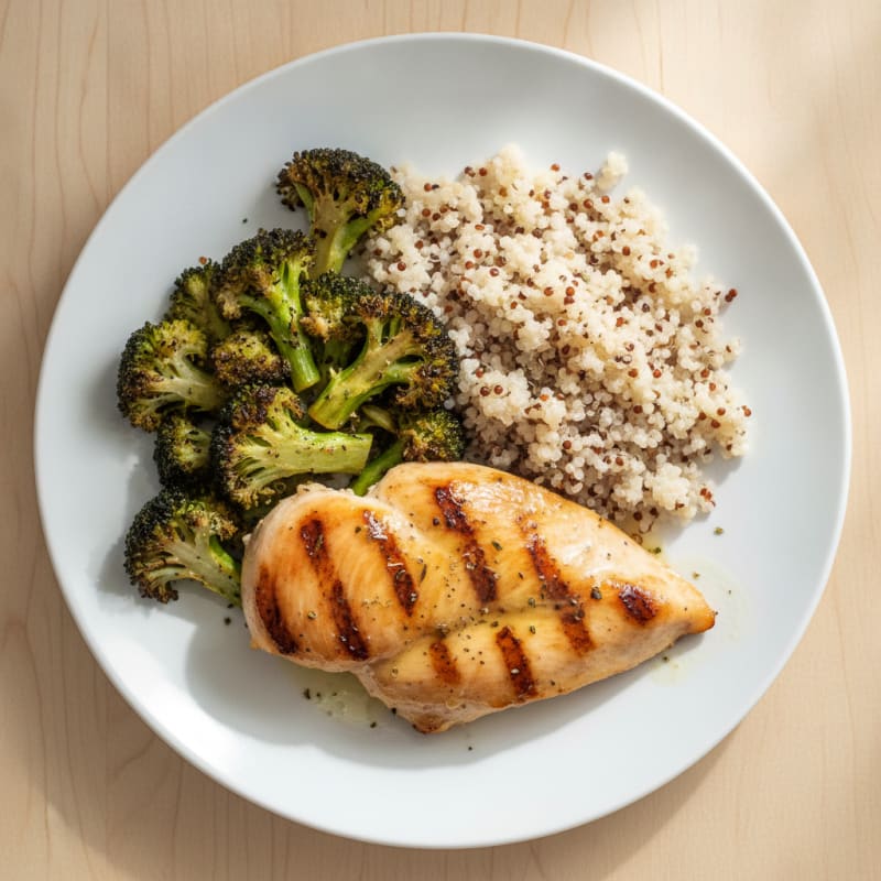 Grilled Chicken Breast with Roasted Broccoli and Quinoa