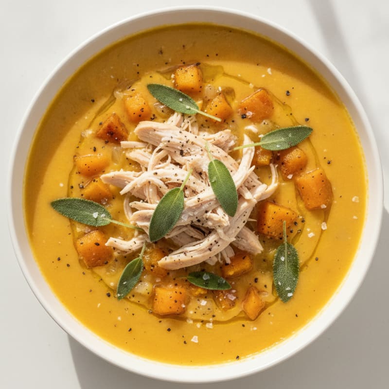 Roasted Butternut Squash Soup with Sage and Chicken