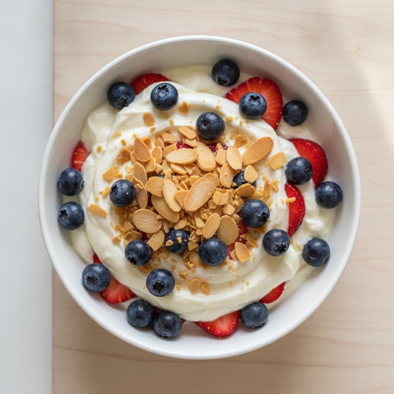 Vanilla Greek Yogurt Protein Parfait with Berries and Almonds