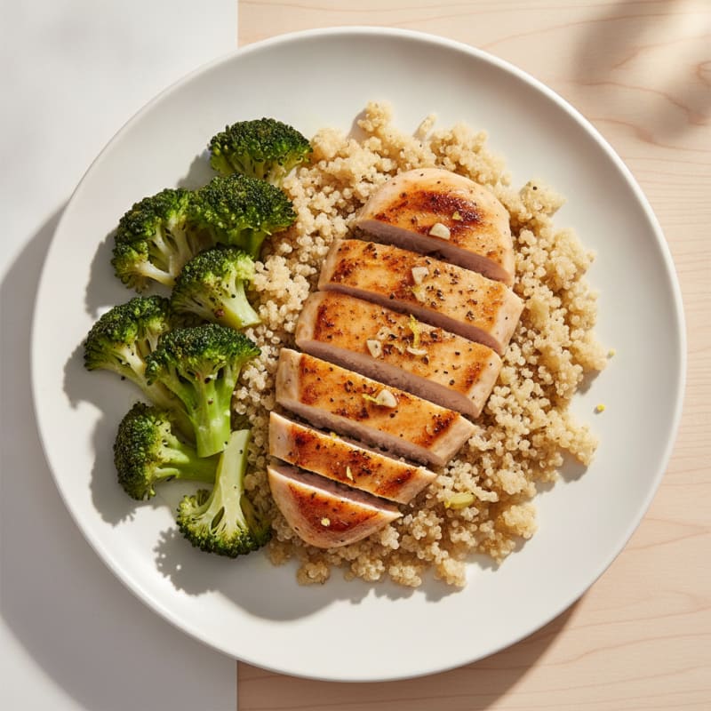 Grilled Chicken Breast with Quinoa and Steamed Broccoli