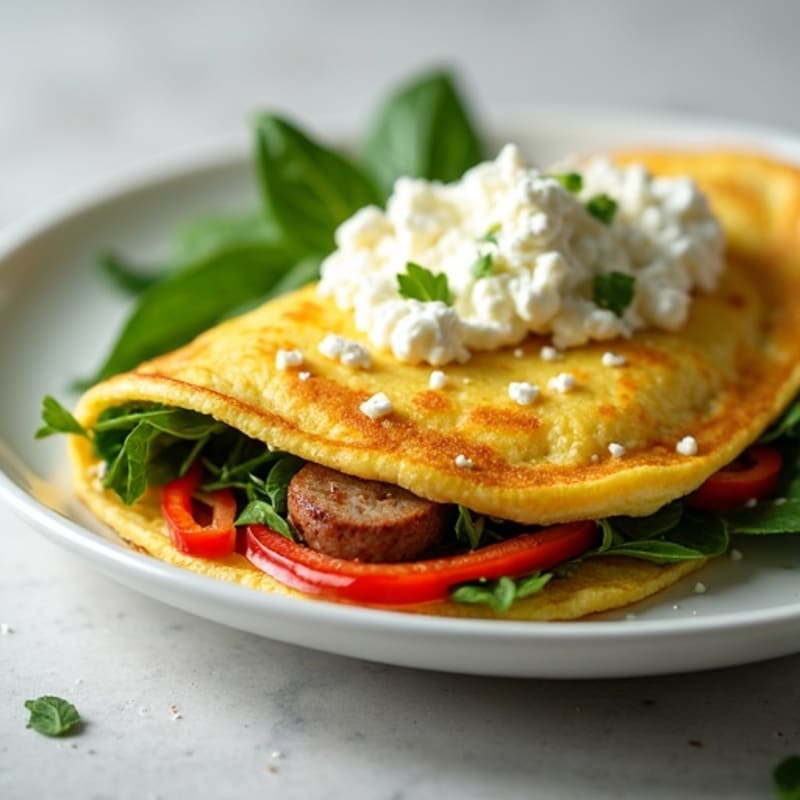Egg White Omelet with Spinach, Turkey Sausage and Cottage Cheese