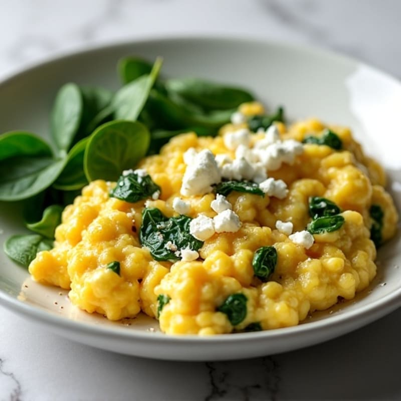 Fluffy Egg Scramble with Fresh Spinach and Feta