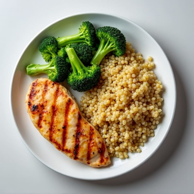 Grilled Chicken Breast with Quinoa and Steamed Broccoli