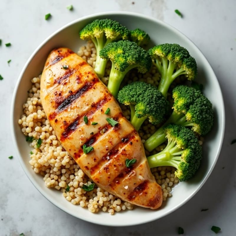 Grilled Chicken Breast with Quinoa and Roasted Broccoli