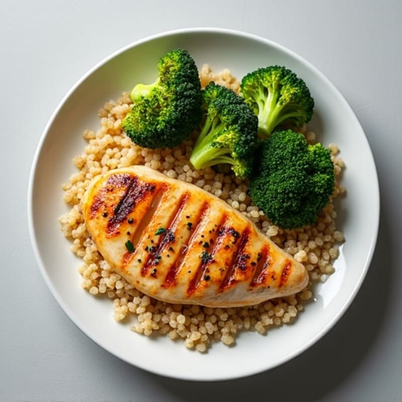 Grilled Chicken Breast with Quinoa and Roasted Broccoli