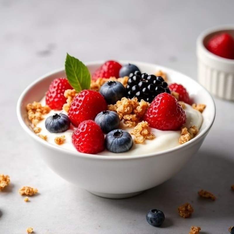 Creamy Greek Yogurt with Berries and Crunchy Granola