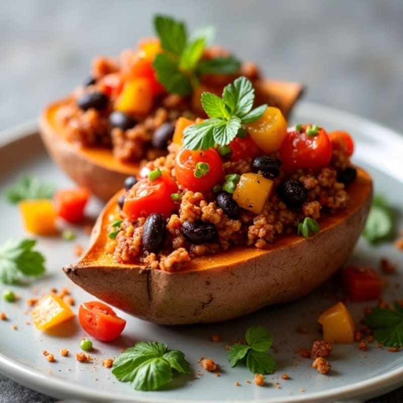 Lean Turkey Chili Stuffed Sweet Potato Boats