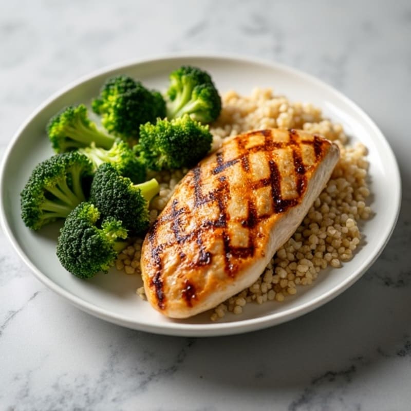 Grilled Chicken Breast with Roasted Broccoli and Quinoa
